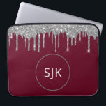 Glitter Drips Bourgondië Zilveren Girly Monogramme Laptop Sleeve<br><div class="desc">Luxe Silver en Bourgondische Faux Glitter en Sparkle Elegant Monogrammed Initialen Hoesje. Dit hoesje kan worden aangepast om uw initiaal en voornaam op te nemen.</div>
