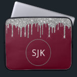 Glitter Drips Bourgondië Zilveren Girly Monogramme Laptop Sleeve<br><div class="desc">Luxe Silver en Bourgondische Faux Glitter en Sparkle Elegant Monogrammed Initialen Hoesje. Dit hoesje kan worden aangepast om uw initiaal en voornaam op te nemen.</div>
