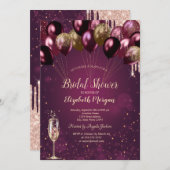 Glitter Drips Bourgondische Ballons Vrijgezellenfe Kaart (Voorkant / Achterkant)