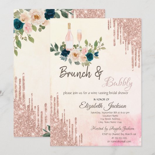 Glitter Drips Brunch & Bubbly Bruidsfeestje Kaart (Voorkant / Achterkant)