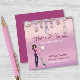 Glitter Drips Cartoon Maid Cleaning Services Vierkante Visitekaartje