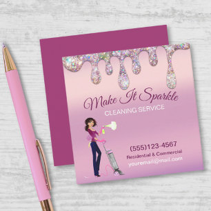 Glitter Drips Cartoon Maid Cleaning Services Vierkante Visitekaartje