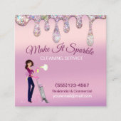Glitter Drips Cartoon Maid Cleaning Services Vierkante Visitekaartje (Voorkant)