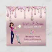 Glitter Drips Cartoon Maid Cleaning Services Vierkante Visitekaartje (Voorkant)