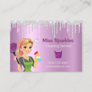 Glitter Drips Cartoon Maid House Cleaning Services Visitekaartje