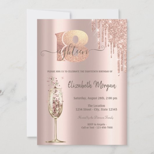 Glitter Drips Champagne Glass 18th Birthday Kaart (Voorkant)