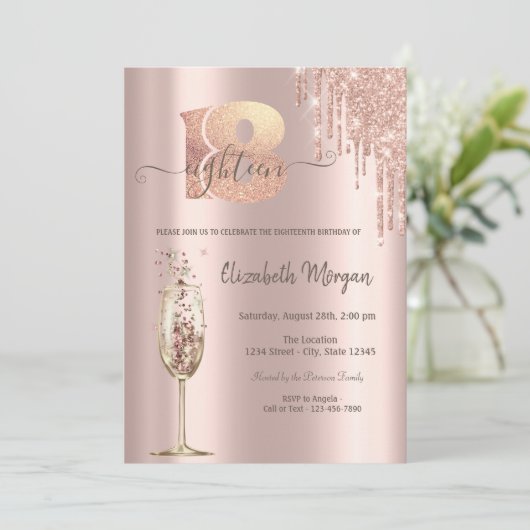 Glitter Drips Champagne Glass 18th Birthday Kaart (Staand voorkant)