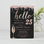 Glitter Drips, Champagne Glass 25th Birthday Party Kaart (Staand voorkant)