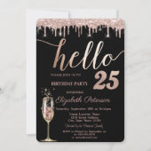 Glitter Drips, Champagne Glass 25th Birthday Party Kaart (Voorkant)