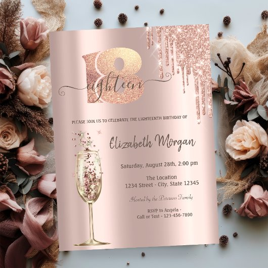 Glitter Drips Champagneglas 18e Verjaardag Kaart