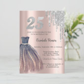 Glitter Drips, Chic Dress 25th Birthday Kaart (Staand voorkant)