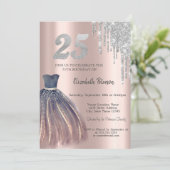 Glitter Drips, Chic Jurk 25e Verjaardag Kaart (Staand voorkant)