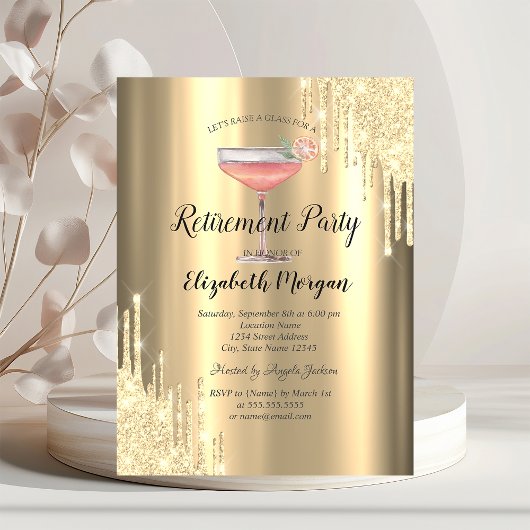 Glitter Drips,Cocktail,Gouden Pensioen Kaart
