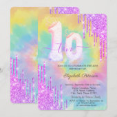 Glitter Drips Colorful Tie Dye 10th Birthday Kaart (Voorkant / Achterkant)