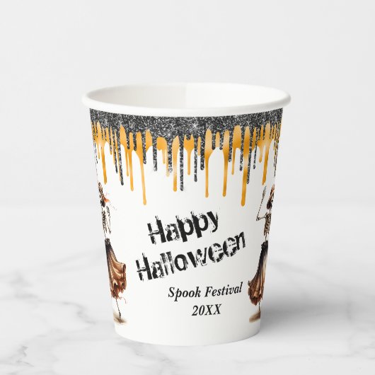 Glitter Drips Dancing Skeletons Halloween Party Papieren Bekers (Links)