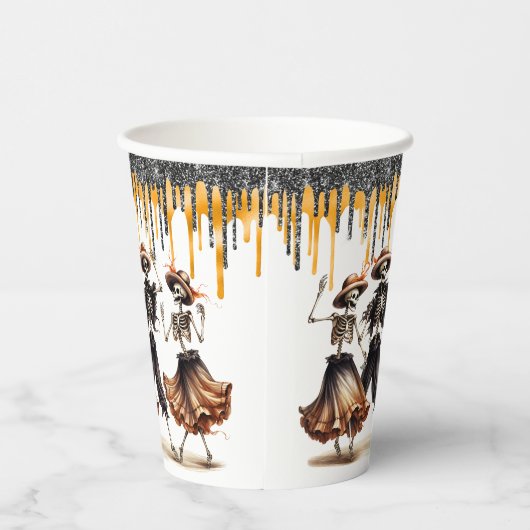 Glitter Drips Dancing Skeletons Halloween Party Papieren Bekers (Rechts)
