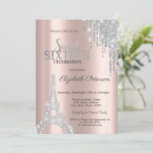 Glitter Drips, diamanten Eiffeltoren Sweet 16 Kaart (Staand voorkant)
