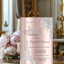 Glitter Drips,Diamonds Eiffel Tower Sweet 16
