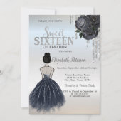 Glitter Drips, donkerblauwe dress Rozen, gezoet 16 Kaart (Voorkant)