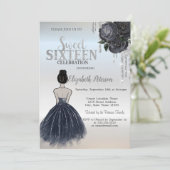 Glitter Drips, donkerblauwe dress Rozen, gezoet 16 Kaart (Staand voorkant)