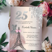 Glitter Drips Dress Eiffel Tower Bow 25th Kaart