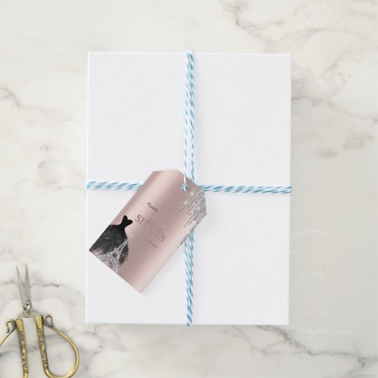 Glitter Drips,Dress,Eiffel Tower Sweet 16 Cadeaulabel (Met Touw)