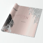 Glitter Drips,Dress,Eiffel Tower Sweet 16 Cadeaupapier (Uitgerold)