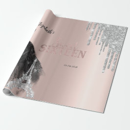 Glitter Drips,Dress,Eiffel Tower Sweet 16 Cadeaupapier