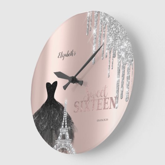 Glitter Drips,Dress,Eiffel Tower Sweet 16 Grote Klok (Hoek)
