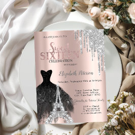 Glitter Drips,Dress,Eiffel Tower Sweet 16 Kaart