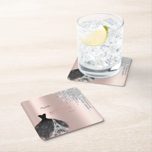 Glitter Drips,Dress,Eiffel Tower Sweet 16 Kartonnen Onderzetters (Insitu)