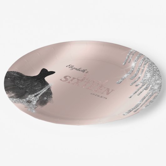 Glitter Drips,Dress,Eiffel Tower Sweet 16 Papieren Bordje (Gekanteld)