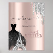 Glitter Drips,Dress,Eiffel Tower Sweet 16 Poster (Voorkant)