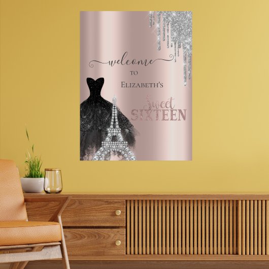 Glitter Drips,Dress,Eiffel Tower Sweet 16 Poster (Woonkamer 2)