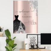 Glitter Drips,Dress,Eiffel Tower Sweet 16 Poster (Thuiskantoor)
