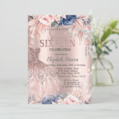 Glitter Drips,Dress,Flowers Roos Gold Sweet 16 Kaart (Staand voorkant)