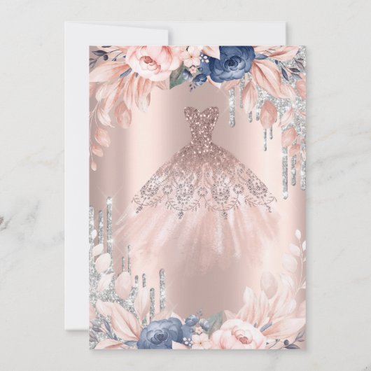 Glitter Drips,Dress,Flowers Roos Gold Sweet 16 Kaart (Achterkant)