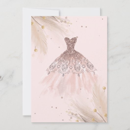 Glitter Drips,Dress,Pampas, Roze Sweet 16 Kaart (Achterkant)