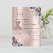 Glitter Drips,Dress,Roos Roos Gold 80th Birthday Kaart (Staand voorkant)