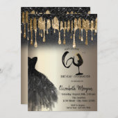 Glitter Drips Dress Wine Glass Gold 60th  Kaart (Voorkant / Achterkant)
