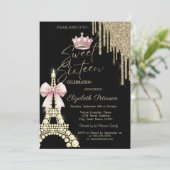 Glitter Drips,Eiffel Tower Bow Crown Sweet 16  Kaart (Staand voorkant)