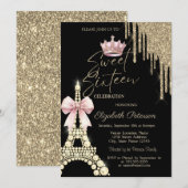 Glitter Drips,Eiffel Tower Bow Crown Sweet 16  Kaart (Voorkant / Achterkant)