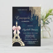 Glitter Drips,Eiffel Tower Bow Navy Blue  Kaart (Staand voorkant)