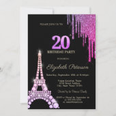 Glitter Drips,Eiffel Tower Diamonds 20th Birthday Kaart (Voorkant)