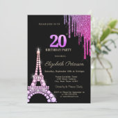 Glitter Drips,Eiffel Tower Diamonds 20th Birthday Kaart (Staand voorkant)
