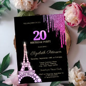 Glitter Drips,Eiffel Tower Diamonds 20th Birthday Kaart