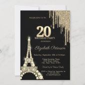 Glitter Drips,Eiffel Tower Diamonds 20th Birthday Kaart (Voorkant)