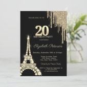 Glitter Drips,Eiffel Tower Diamonds 20th Birthday Kaart (Staand voorkant)