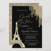 Glitter Drips,Eiffel Tower Diamonds Sweet 16 Kaart (Voorkant / Achterkant)