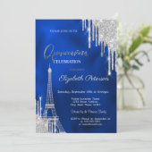 Glitter Drips, Eiffel Tower Royal Blue Quinceañera Kaart (Staand voorkant)